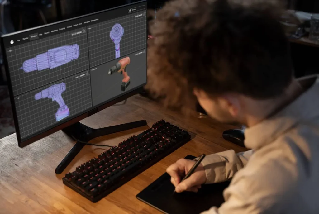 3D product designer creating detailed digital model concepts