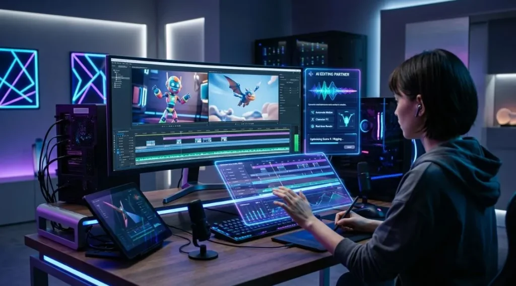 AI video editing workspace