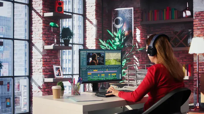 Professional animator using animation software for video editing projects