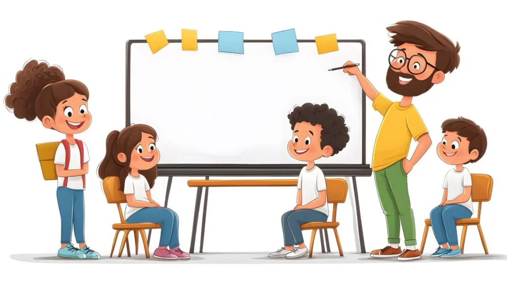 Teacher guiding students during interactive classroom learning activity
