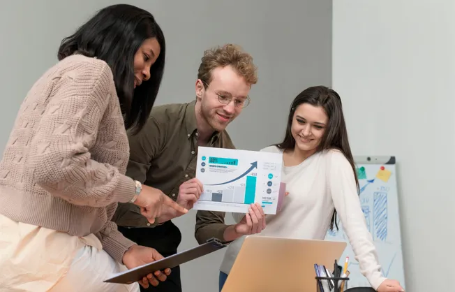 Team analyzing business growth strategy and performance