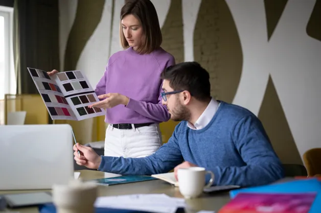 Design team reviewing color samples