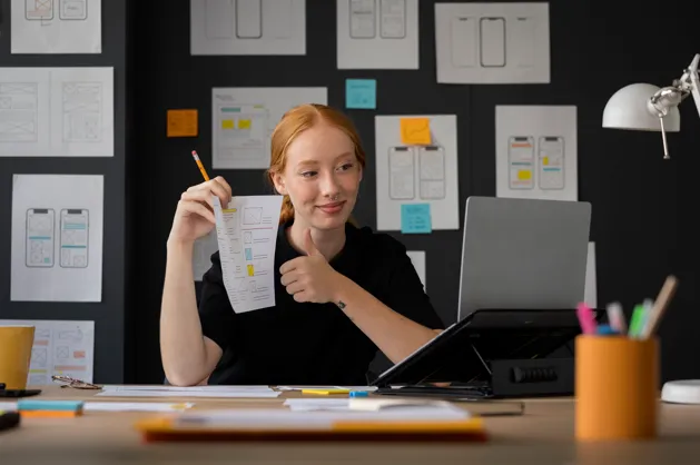 UX designer reviewing mobile app wireframes